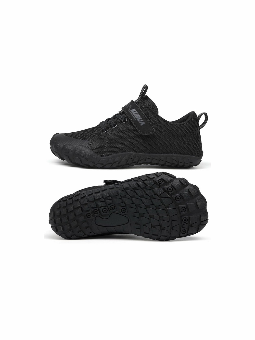 Kids All-Black Lightweight Mesh Sneakers with Secure Hook-and-Loop Strap